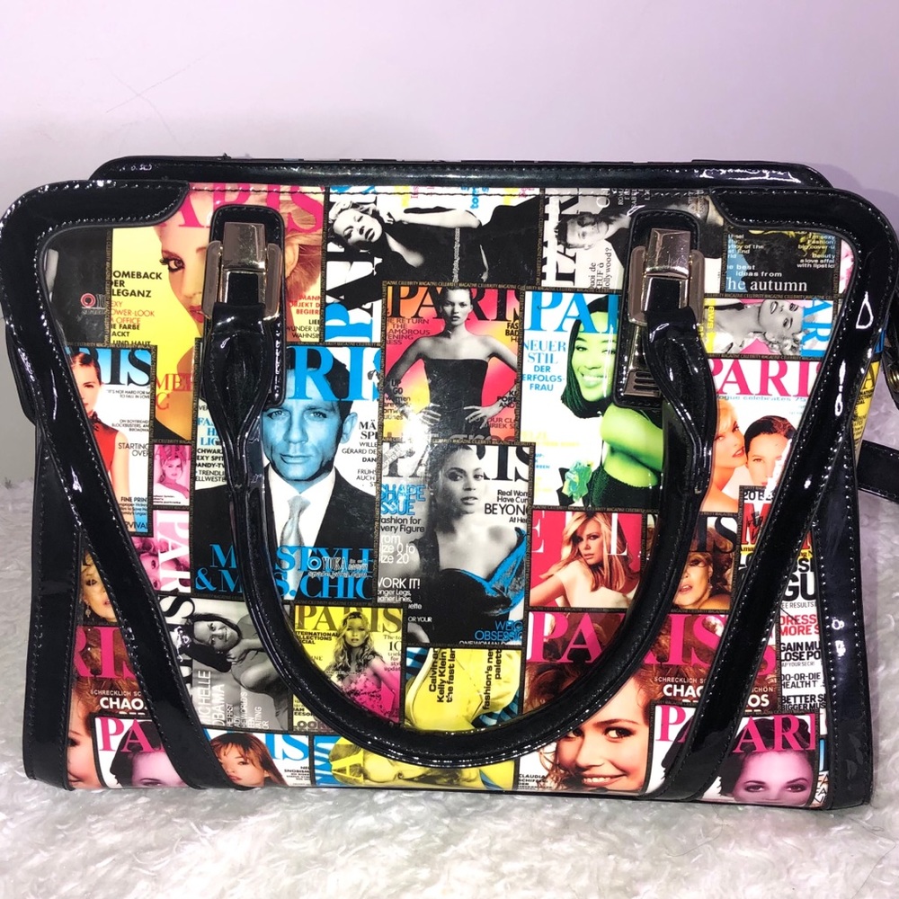 Faux Patent Leather Glossy Magazine Handbag
